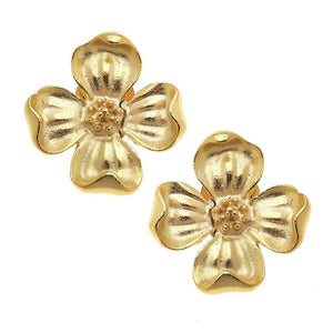 Susan Shaw Handcast Gold Flower Earrings-Susan Shaw Jewelry-Blue Hand Home
