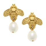 Susan Shaw Bee & Pearl Drop Earrings - Gold-Susan Shaw Jewelry-Blue Hand Home