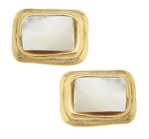 Handcast Gold Rectangle and Mother Of Pearl CLIP Earrings-Susan Shaw Jewelry-Blue Hand Home