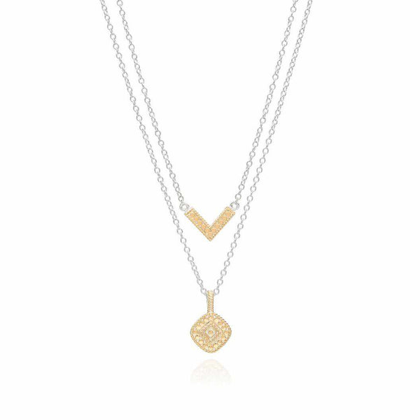 Anna Beck Reversible V & Cushion Double Necklace, 16-18”-Anna Beck Jewelry-Blue Hand Home