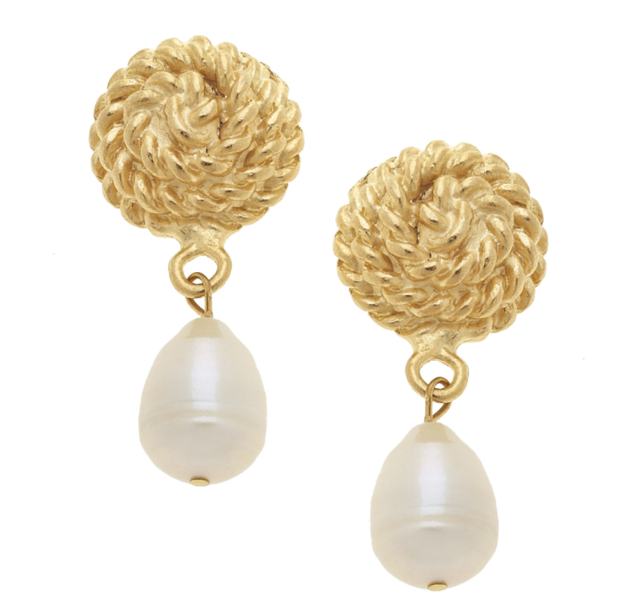 Susan Shaw Handcast Gold &amp; Pearl Clip Earrings-Susan Shaw Jewelry-Blue Hand Home