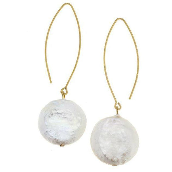 Susan Shaw Handcast Gold Threader & Round Genuine Freshwater Pearl Earrings-Susan Shaw Jewelry-Blue Hand Home