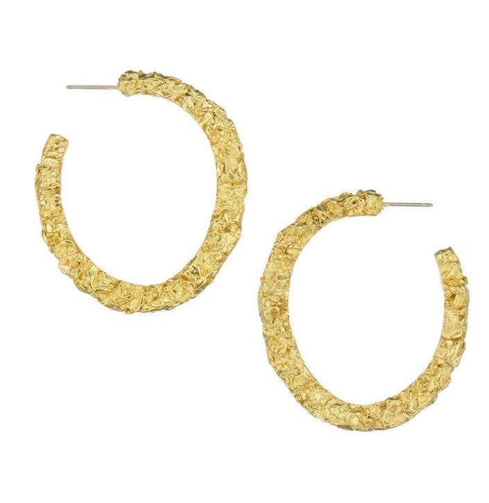 Textured Gold Hoop Earrings-Blue Hand Home