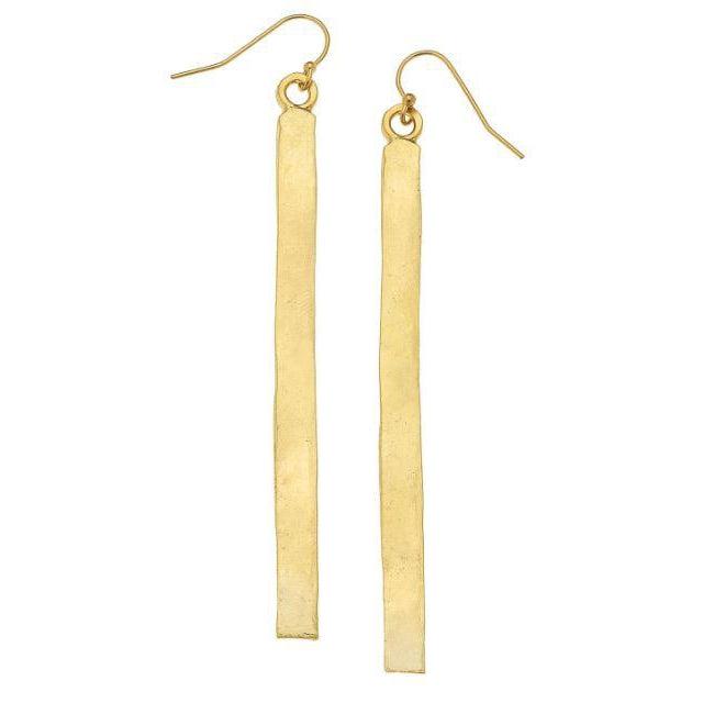 Susan Shaw Handcast Gold 3" Bar Earrings-Susan Shaw Jewelry-Blue Hand Home