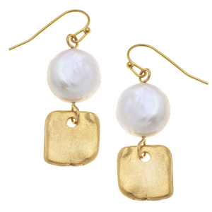 Handcast Gold with Freshwater Pearl Earring-Susan Shaw Jewelry-Blue Hand Home