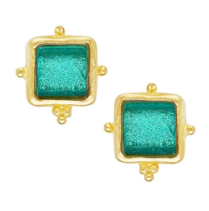 Handcast Gold French Glass Earrings-Blue Hand Home