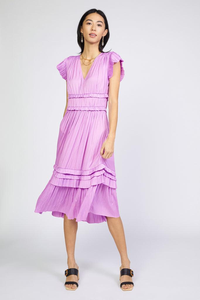 Sereia Pleated Midi Dress - Orchid Pink-Blue Hand Home