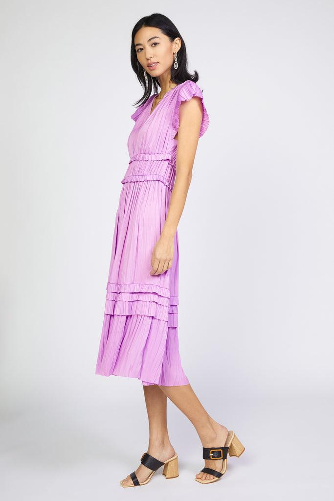 Sereia Pleated Midi Dress - Orchid Pink-Blue Hand Home
