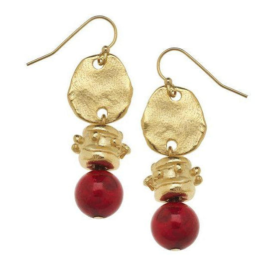 Susan Shaw Handcast Gold with Red Coral Earrings