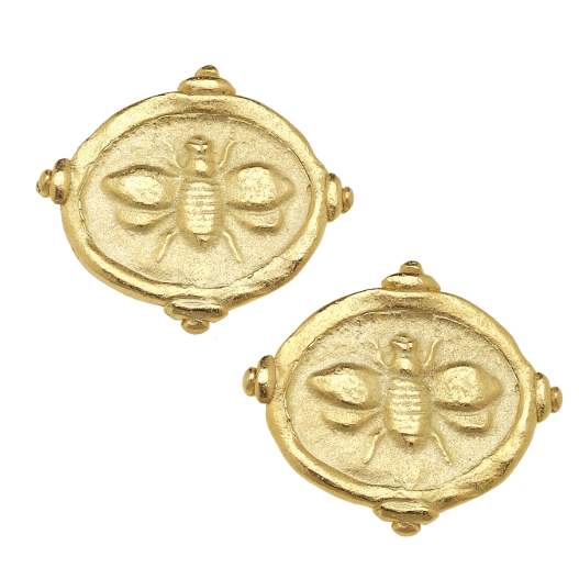 Susan Shaw Handcast Gold "Bee" Intaglio Clip Earrings-Susan Shaw Jewelry-Blue Hand Home