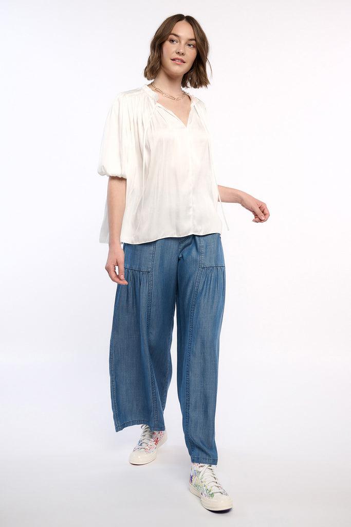Pleated Puff Sleeve Blouse