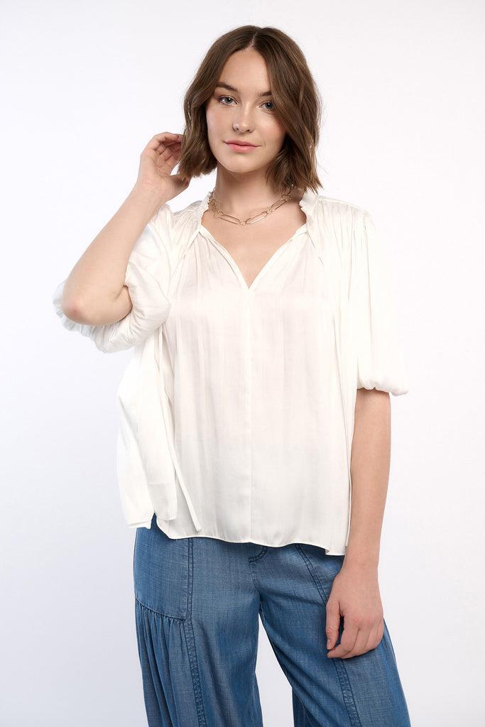 Pleated Puff Sleeve Blouse