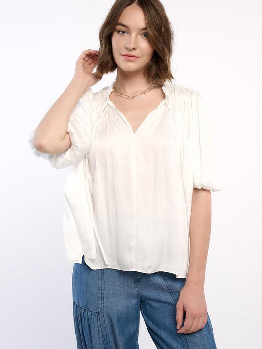 Pleated Puff Sleeve Blouse