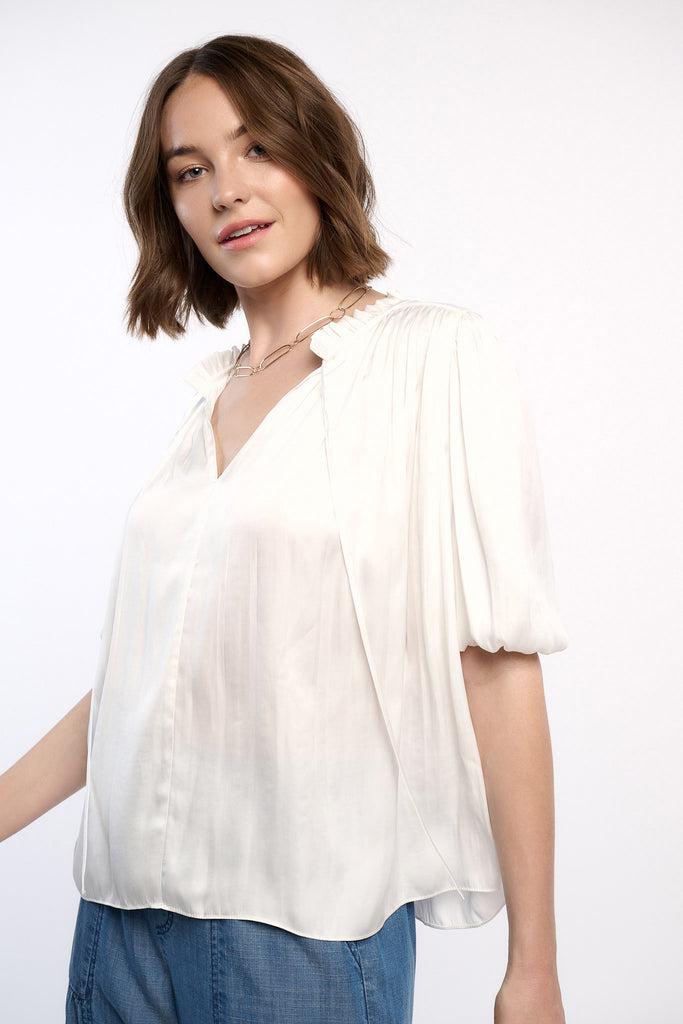 Pleated Puff Sleeve Blouse