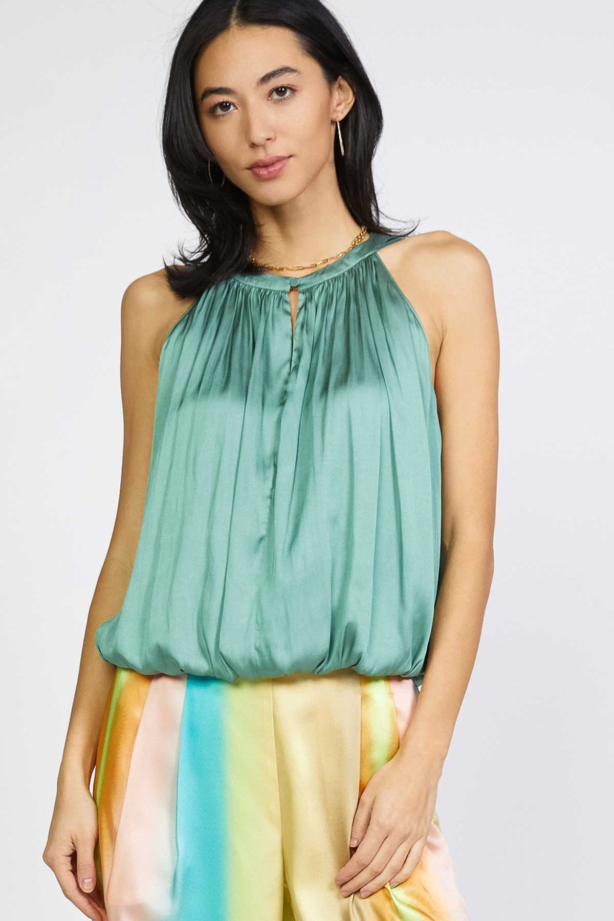 Halter Neck Split Neck w/Button Blouse