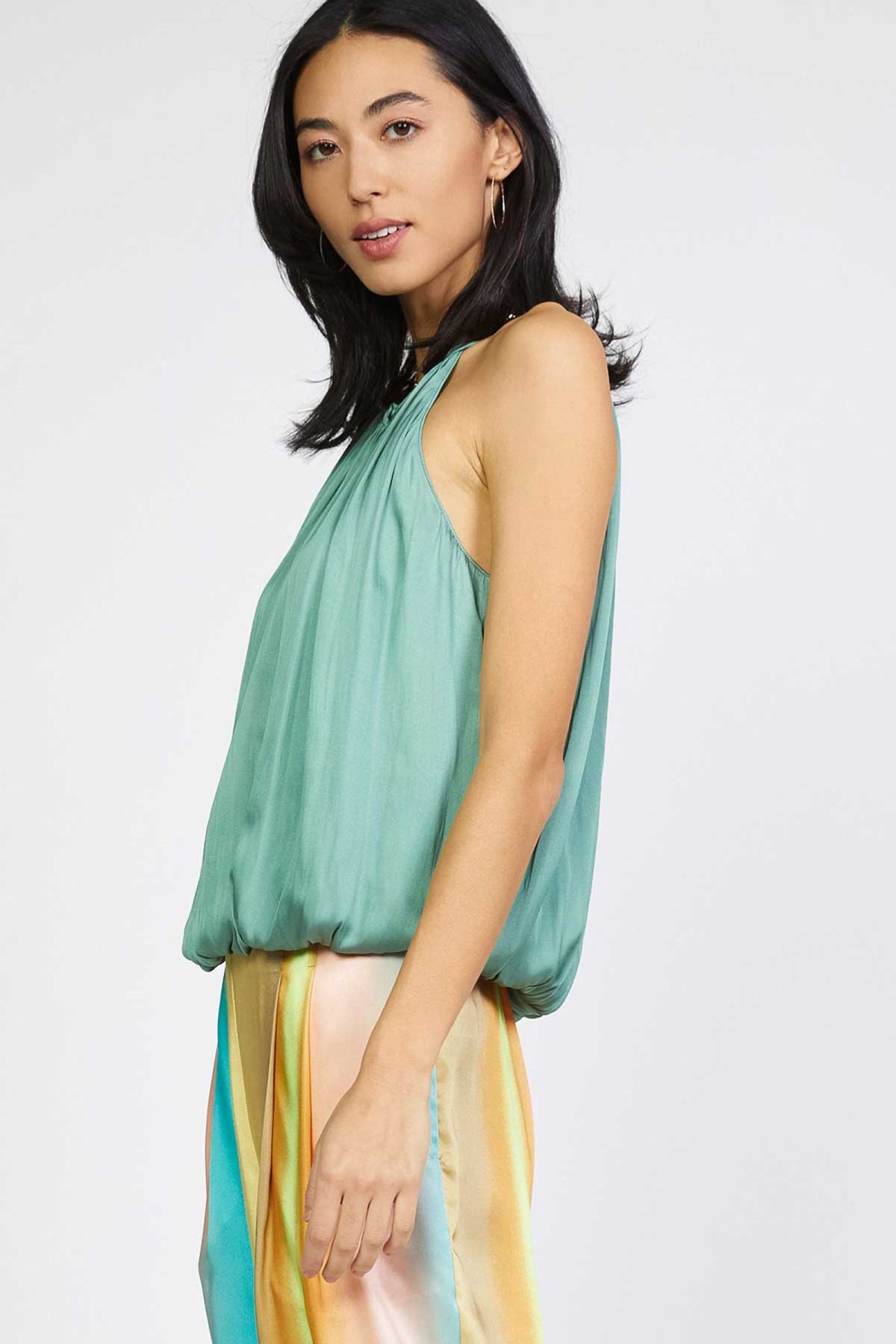 Halter Neck Split Neck w/Button Blouse