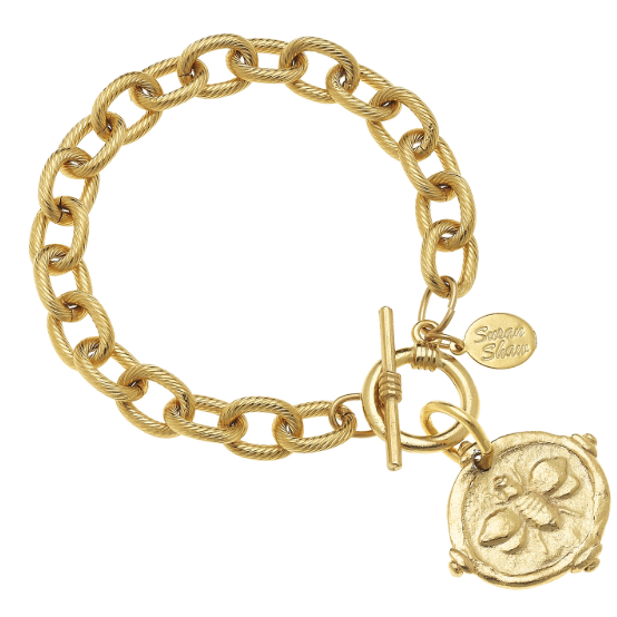 Susan Shaw Handcast Gold "Bee" Intaglio Bracelet-Susan Shaw Jewelry-Blue Hand Home