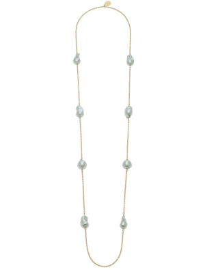 Susan Shaw Gold Chain w/ Grey Genuine Freshwater Baroque Pearls-Susan Shaw Jewelry-Blue Hand Home