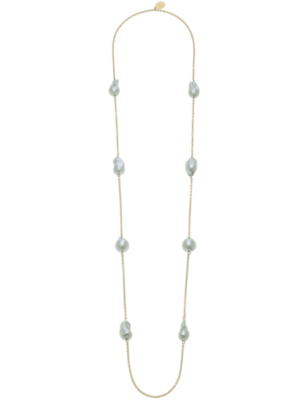 Susan Shaw Gold Chain w/ Grey Genuine Freshwater Baroque Pearls