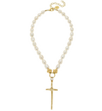 Elongated Cross Pearl Necklace-Susan Shaw Jewelry-Blue Hand Home