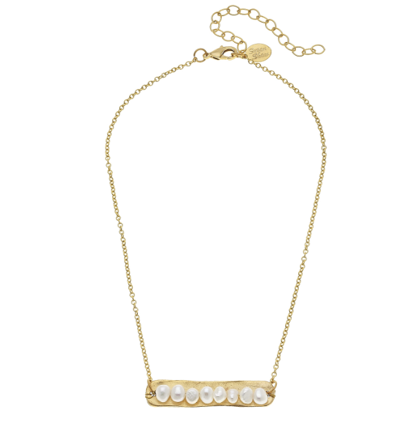 Genuine Freshwater Pearls on Handcast Gold Bar Necklace-Susan Shaw Jewelry-Blue Hand Home