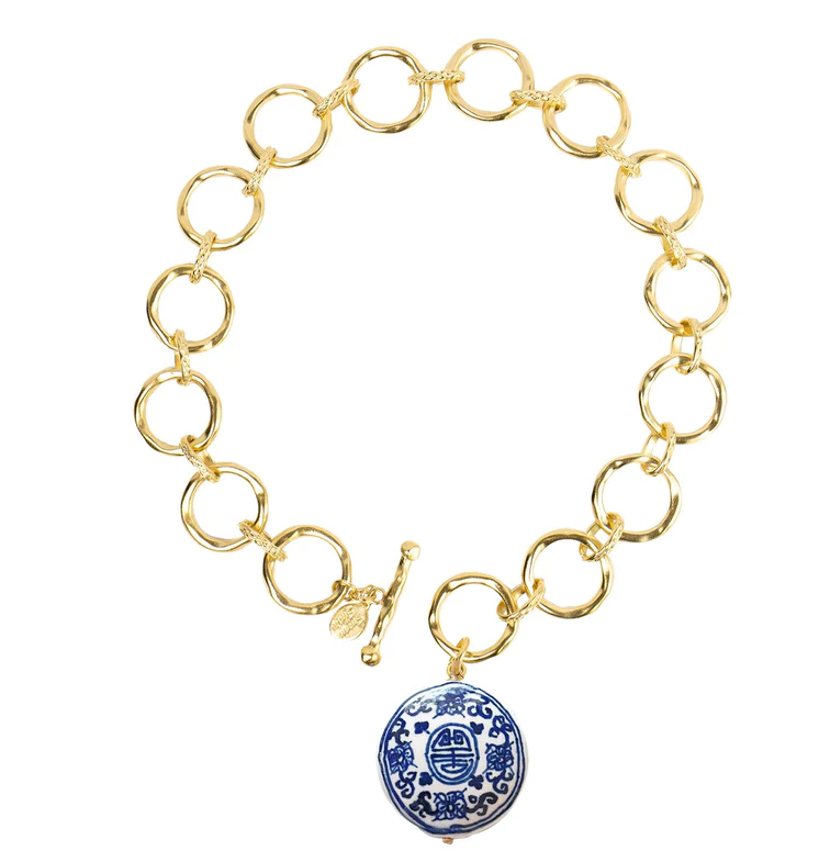 Blue &amp; White Sage Toggle Necklace-Susan Shaw Jewelry-Blue Hand Home
