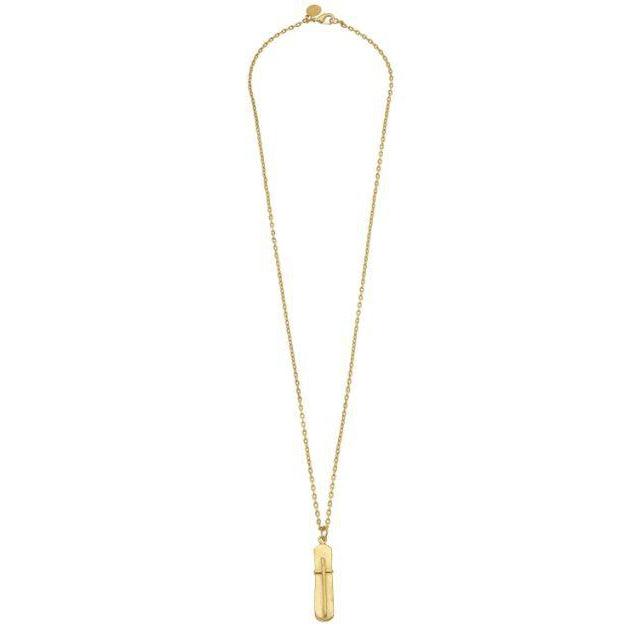 Susan Shaw Bar Cross on 30in Thin Textured Chain Necklace - Gold-Susan Shaw Jewelry-Blue Hand Home