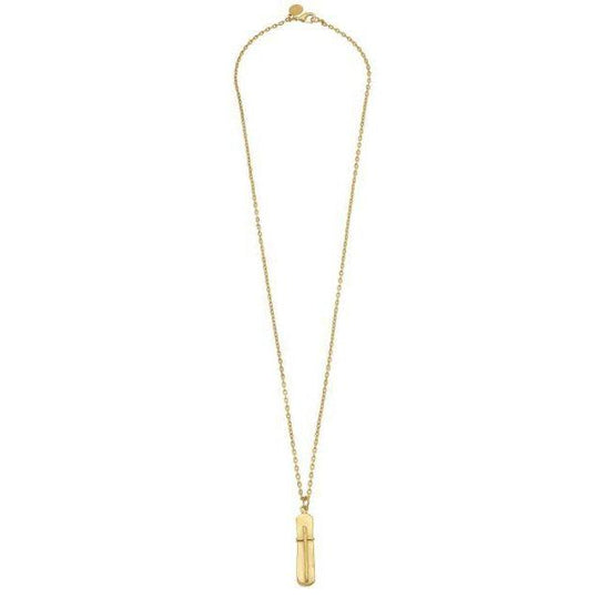Susan Shaw Bar Cross on 30in Thin Textured Chain Necklace - Gold