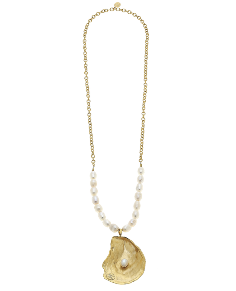 Susan Shaw 30" Oyster w/ Handset Genuine Freshwater Pearl Chain Necklace-Susan Shaw Jewelry-Blue Hand Home