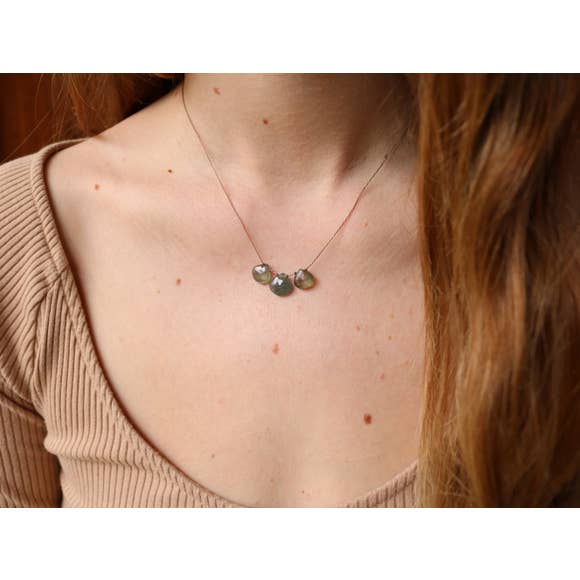 3 Stone - Aquamarine Necklace-Vibes-Blue Hand Home