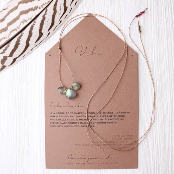 3 Stone - Labradorite Necklace-Vibes-Blue Hand Home
