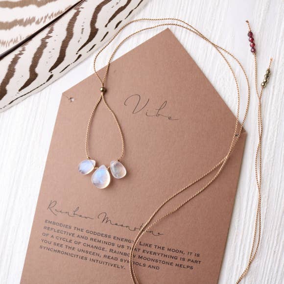 3 Stone - Rainbow Moonstone Necklace-Vibes-Blue Hand Home