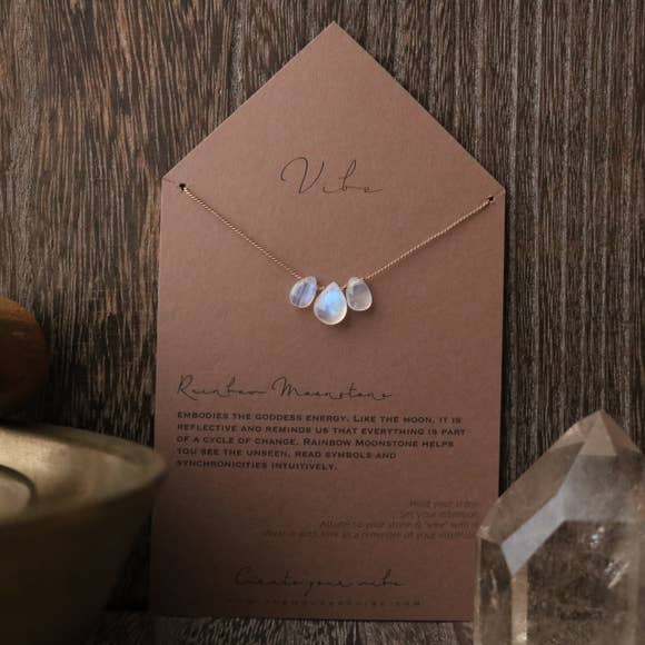 3 Stone - Rainbow Moonstone Necklace-Vibes-Blue Hand Home
