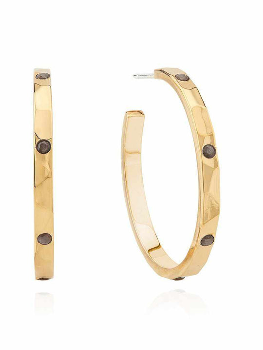Anna Beck Medium Labradorite Hammered Pavé Hoop Earrings - Gold