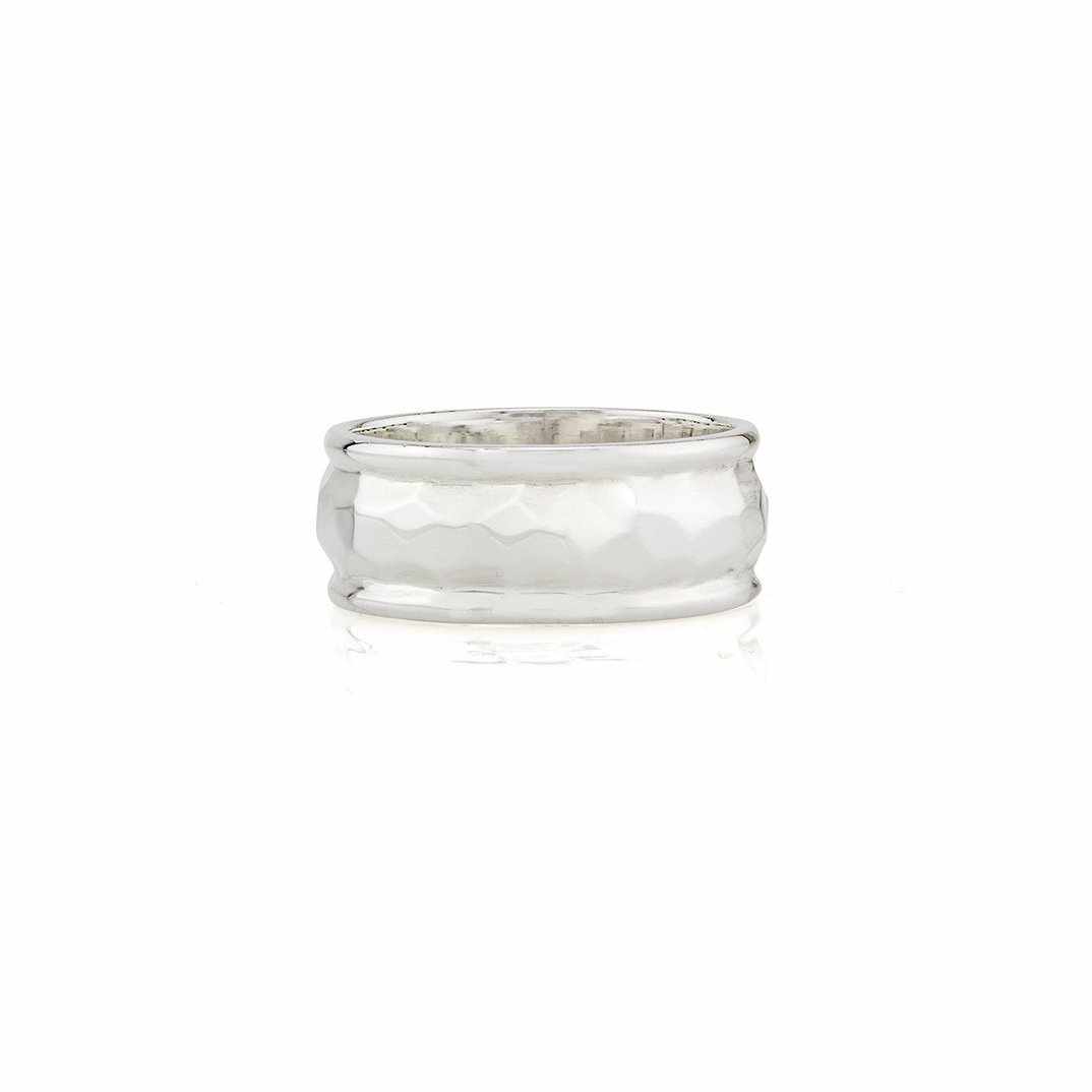 Sterling Silver Hammered Cigar Band Ring - .925 Silver, Modern Hammered Finish, Sizes 5-10