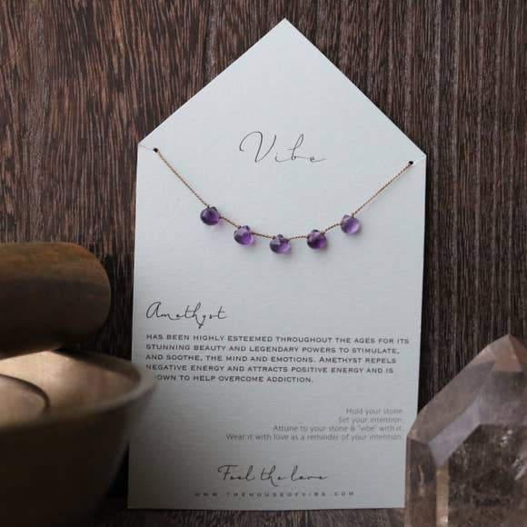 5 Stone - Amethyst Necklace-Vibes-Blue Hand Home