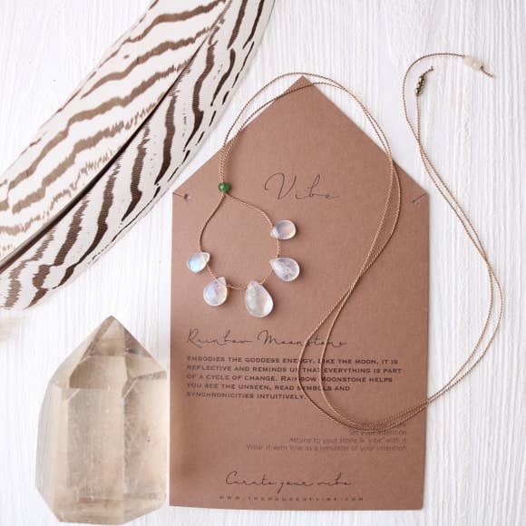 5 Stone - Rainbow Moonstone Necklace-Vibes-Blue Hand Home
