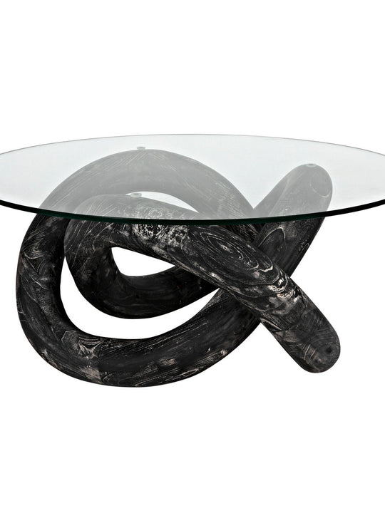 Phobos Coffee Table, Cinder Black with Glass