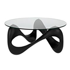Orion Coffee Table, Black Resin Cement with Glass