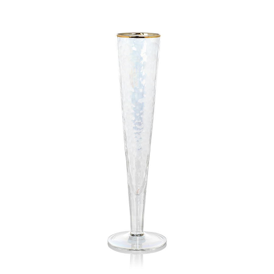 Aperitivo Slim Champagne Flute- Luster with Gold Rim-Blue Hand Home