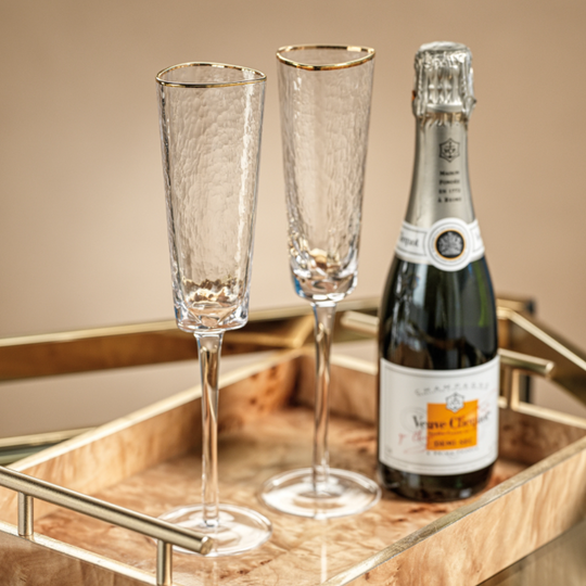 Aperitivo Triangular Champagne Flute Clear w/Gold Rim
