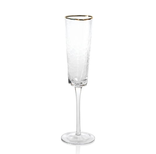 Aperitivo Triangular Champagne Flute Clear w/Gold Rim-Blue Hand Home