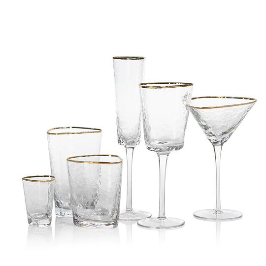 Aperitivo Triangular DOF Glass, Clear w/Gold Rim