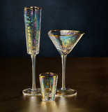 Aperitivo Triangular Martini Glass Lustre w/Gold Rim-Blue Hand Home