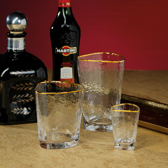 Aperitivo Triangular Shot Glass - Clear with Gold Rim