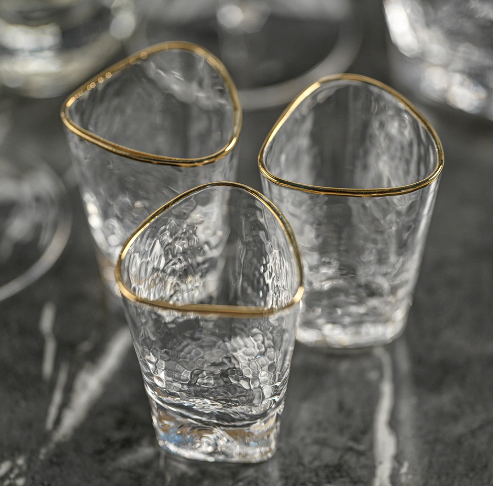 Aperitivo Triangular Shot Glass - Clear with Gold Rim-Blue Hand Home