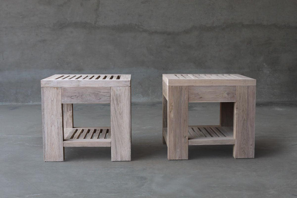 Reclaimed Teak Outdoor Side Table-Organic Restoration-Blue Hand Home