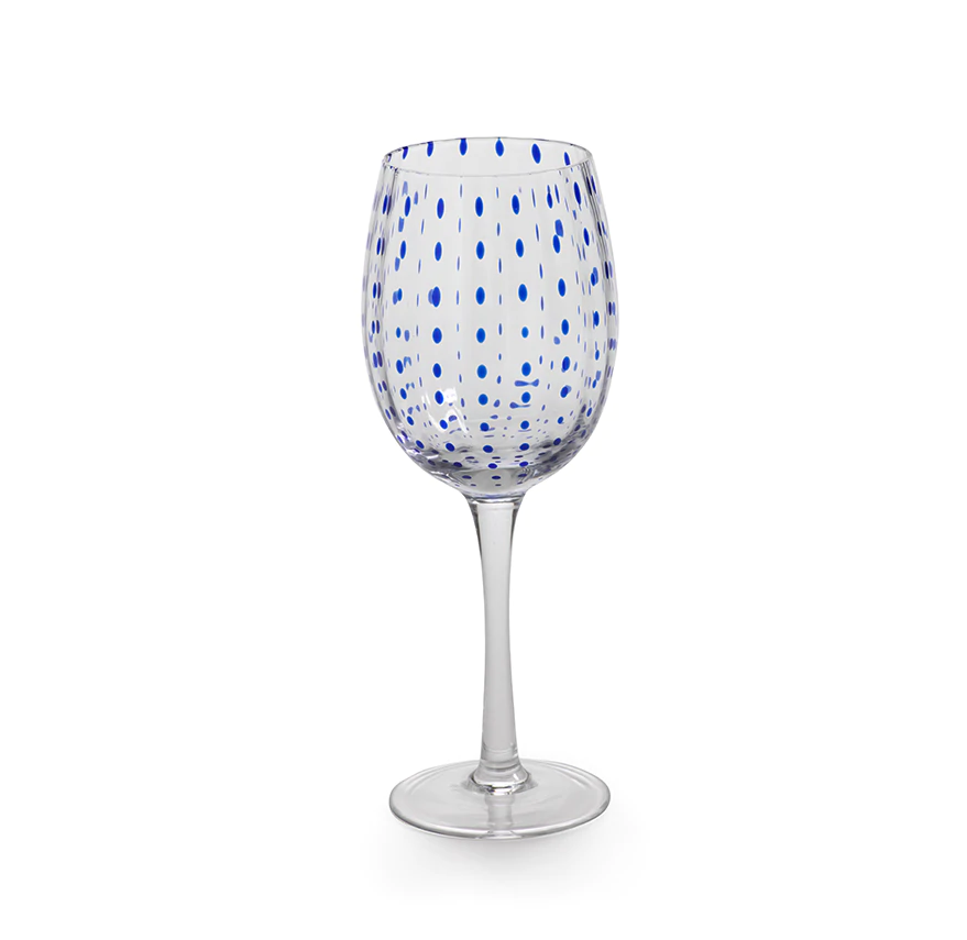 Blue Dots Wine Glass-Blue Hand Home