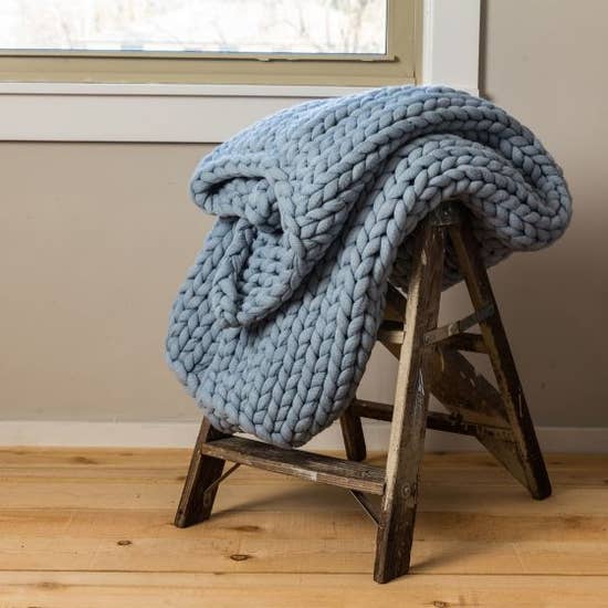 Chenille Chunky Knit Throw-American Heritage Textile-Blue Hand Home