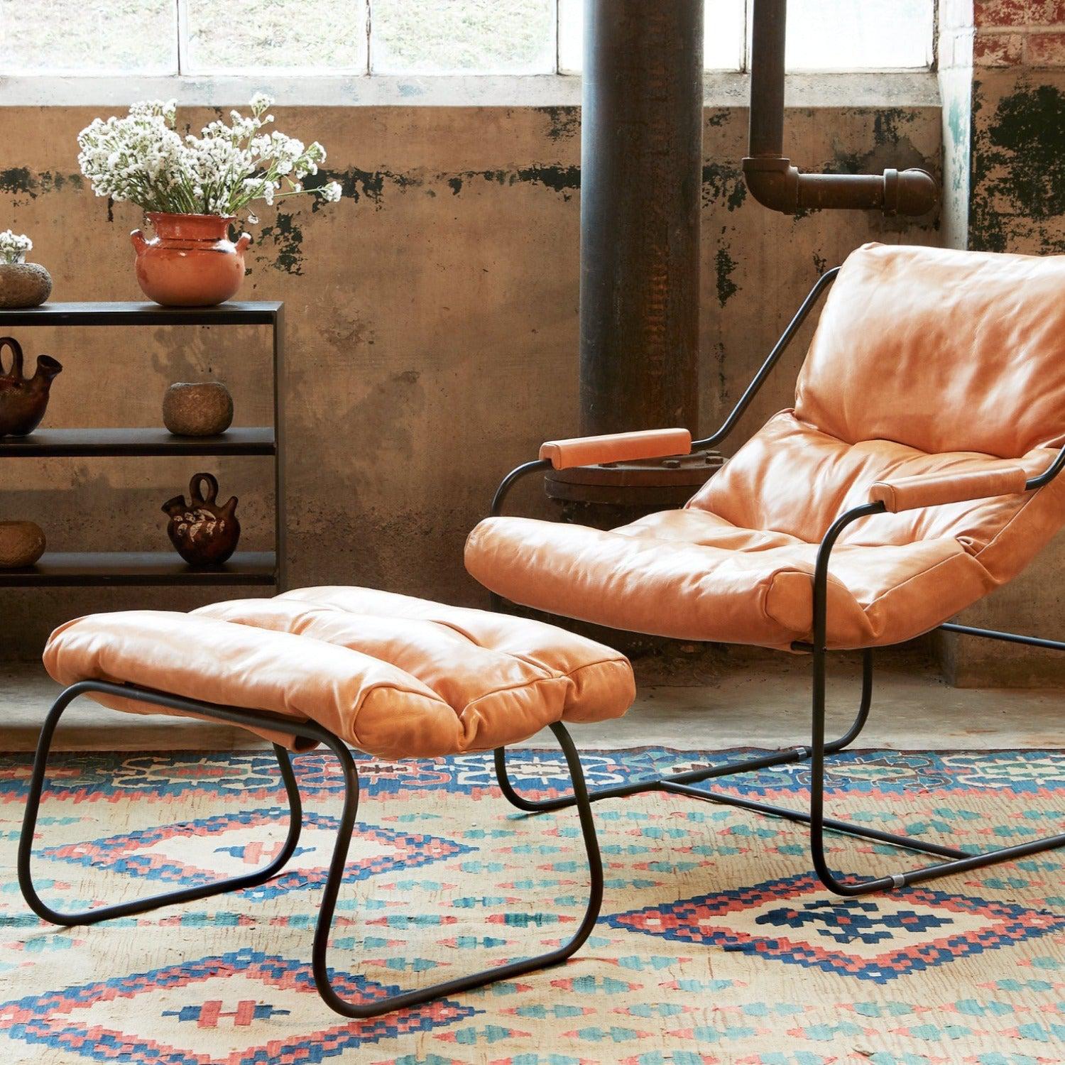 Cisco Brothers Brando Leather Ottoman-Cisco Brothers-Blue Hand Home